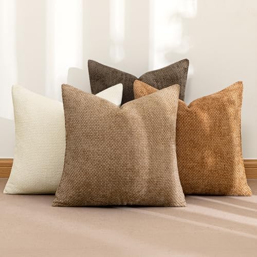 MIULEE Soft Decorative Chenille Fall Pillow Covers Brown 20x20 Pack of 4 - Image 2