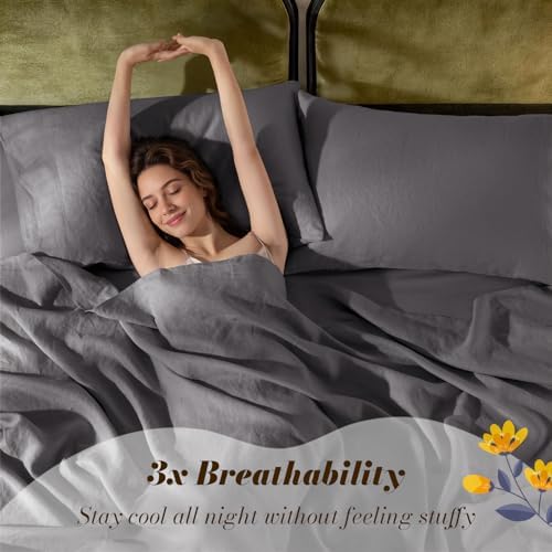 SONORO KATE 100% French Linen Twin Size Sheets Set, Natural Flax Bedding - Image 3