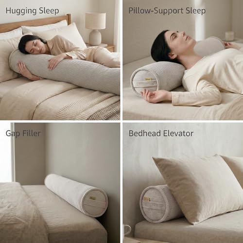 Long Pillow for Bed – Corduroy Round Bolster Pillow for Adults, Decorative Body - Image 5