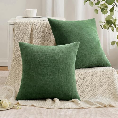 MIULEE Moss Green Chenille Couch Euro Throw Pillow Covers - Image 2
