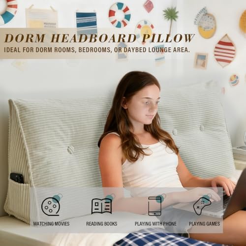 Wedge Headboard Pillow for Bed, Full Dorm Headboard Pillow Support for Sitting - Image 7