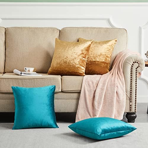 GIGIZAZA Pack of 4 Decorative Velvet Pillow Covers 18x18 Teal Gold - Image 4