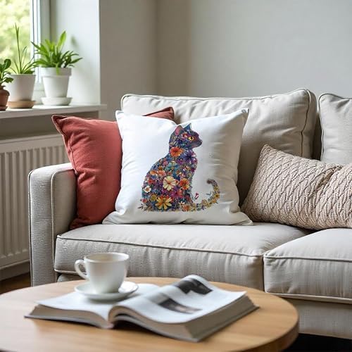 Colorful Floral Cat Pillow Covers 18x18, Gifts - Image 4