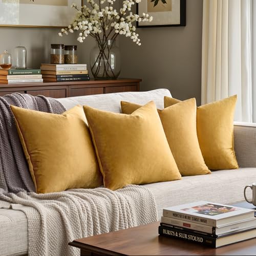GIGIZAZA Pack of 4 Golden Decorative Velvet Pillow Covers 20x20 - Image 6