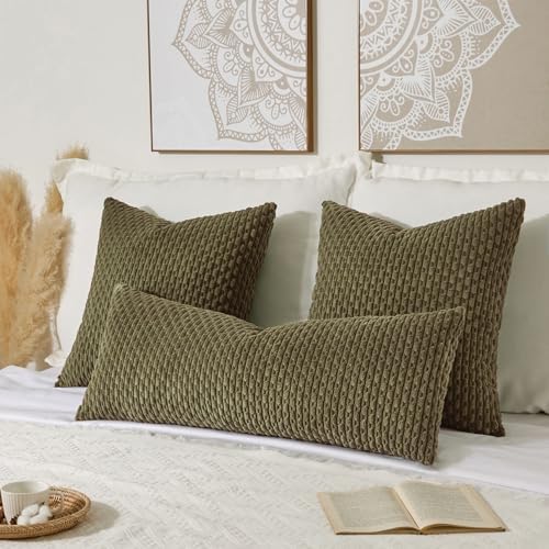Kevin Textile Soft Corduroy 14"x36" Lumbar Pillow Cover 1 Pack, Olive Green - Image 5