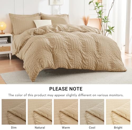 HYMOKEGE Khaki Full Size Comforter Sets Seersucker 7 Pieces, All Season Luxury - Image 6