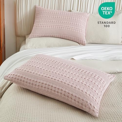 PHF 100% Cotton Waffle Pillow Shams King Size, 2 Pack 20" x 36" Soft - Image 3