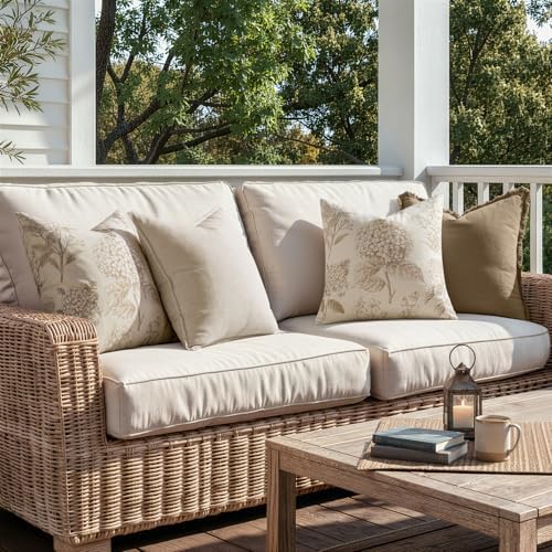 Set of 2 Decorative Floral Pillow Covers 20x20 Inch Tan Beige - Image 5