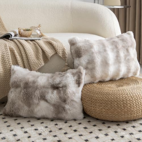 MADIZZ Pack of 2 Thick Plush Faux Wool Throw Pillow Covers Soft Boho Throw - Image 2