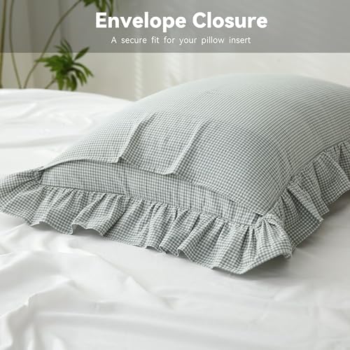 Gingham Pillow Shams 20x26, Ruffle Trim - Image 6