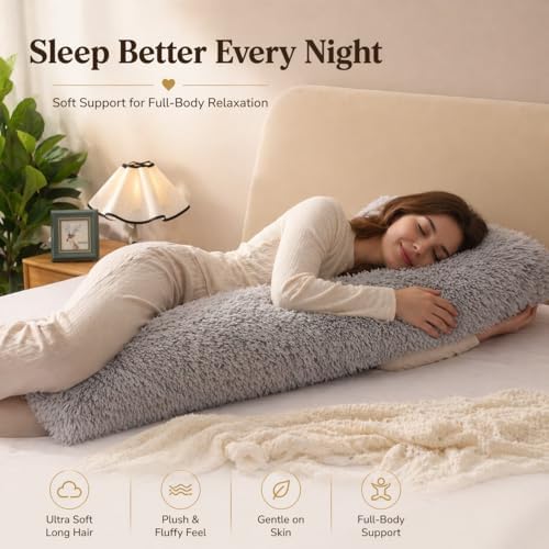 REAFORT Long Hair Faux Fur Body Pillow Cover 21"x54", Hidden Zipper - Image 4