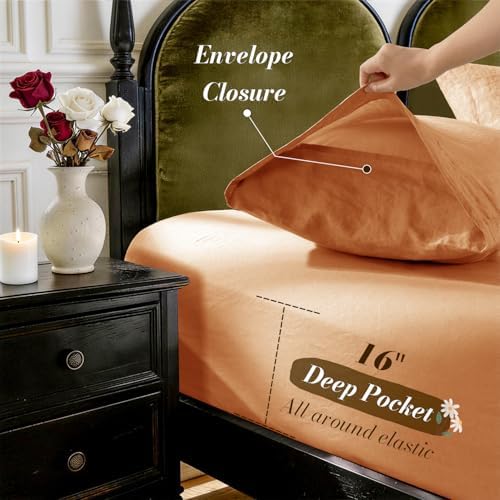 SONORO KATE 100% French Linen King Size Sheets Set, Natural Flax Bedding - Image 6