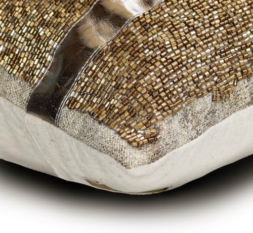 The HomeCentric Decorative Gold Pack of 2, Linen Foil Faux Leather & Beaded - Image 2