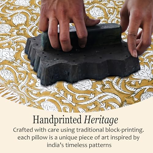 CPC Block Print Ruffle Throw Pillow Cover Mustard Regal 18"x18" - Image 5