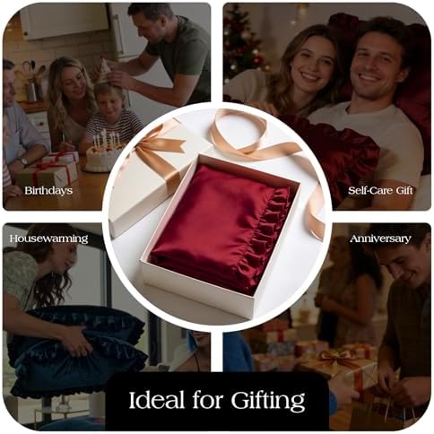 Set of 2 Ruffle Satin Queen Pillow Cases 20x30 inch Burgundy - Image 3