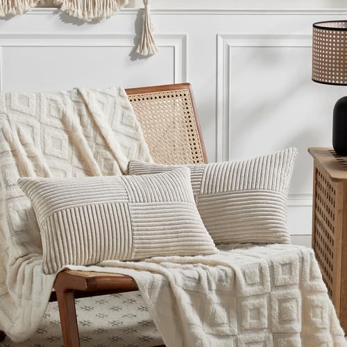 Fancy Homi 2 Packs Neutral Taupe Lumbar Decorative Throw Pillow Covers 12x24 by Fancy+Homi