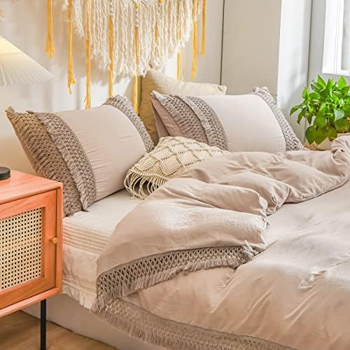 Taupe Tassel Pillowcases, Khaki Standard Pillow Cases Set of 2, Soft Washed - Image 5