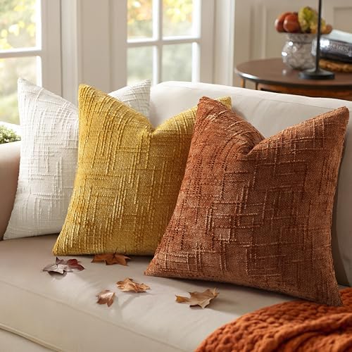 decorUhome Textured Chenille Throw Pillow Covers 18x18 Set of 2 Rust - Image 4