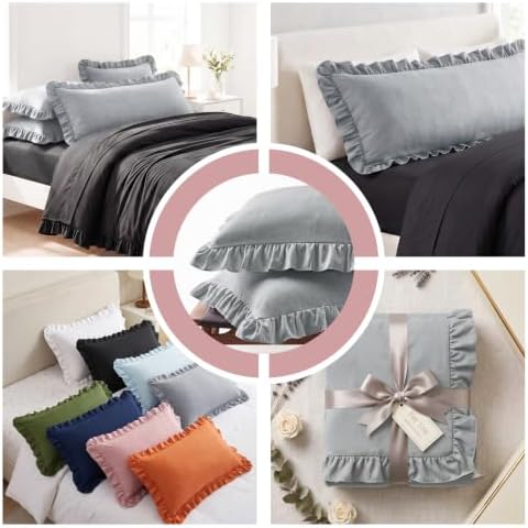 Set of 2 Brushed Microfiber Ruffle Pillow Cases Body Silver Gray - Image 4