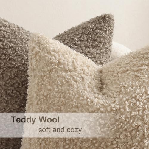 decorUhome Sherpa Throw Pillow Covers 12x20 Set of 2 Neutral Oatmeal - Image 4