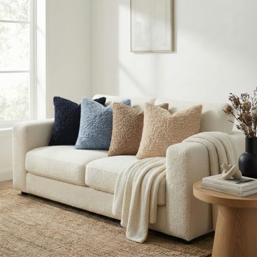 decorUhome Sherpa Throw Pillow Covers 12x20 Set of 2 Neutral Oatmeal - Image 3