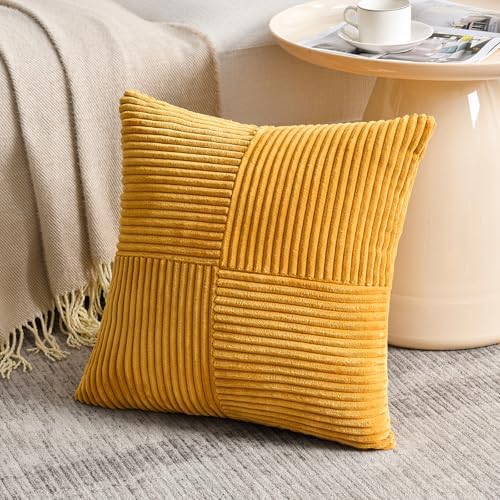 Fancy Homi 2 Packs Gold Yellow Spring Decorative Throw Pillow Covers 16x16 Inch - Image 2