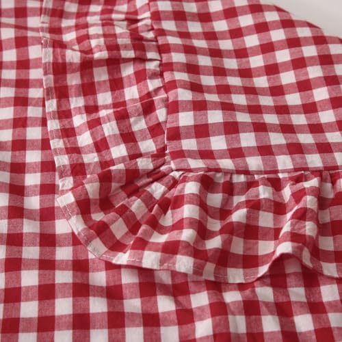 Silnuo Red/White Gingham Ruffle Pillow Covers Queen Size Set of 2 - Image 7