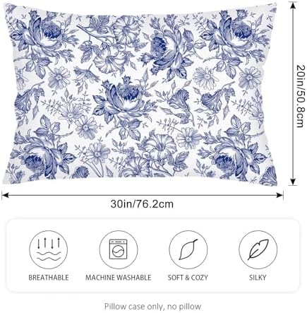 Blue and White Porcelain Floral Throw Pillow Cases Queen Size Set of 2 - Image 2