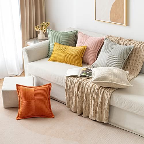 MIULEE Mustard Yellow Corduroy Decorative Euro Sham Pillow Covers 24x24 Inch - Image 4