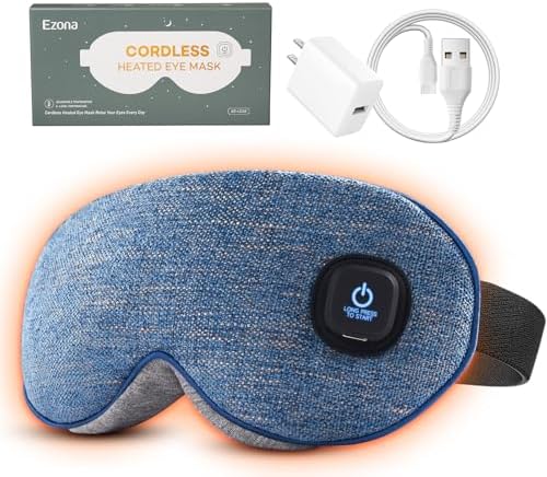 Heated Eye Mask, Cotton Cordless Warm Eye Compress Mask by EzonaHomeandSports
