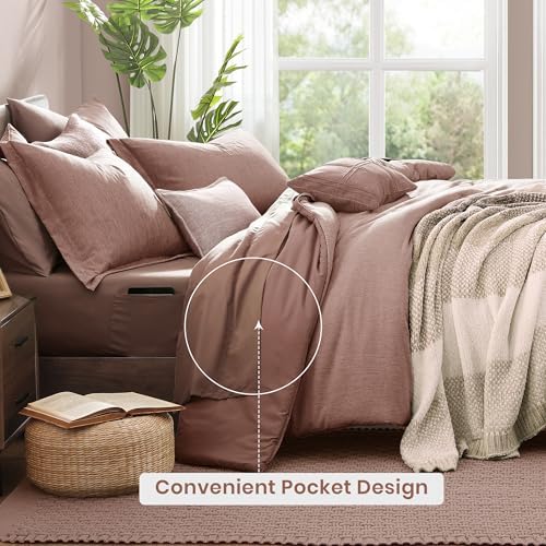 Monbix Full Comforter Set 7 Pieces Dusty Pink Cationic Dyeing Bed in a Bag - Image 4