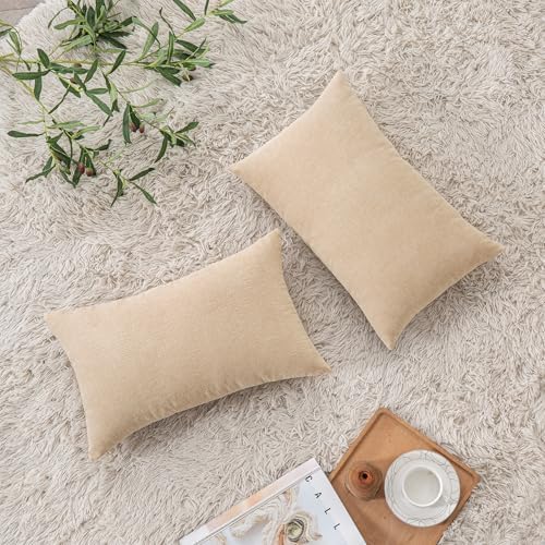GAWAMAY Beige Chenille Throw Pillow Covers 12x20 Set of 2 - Image 6