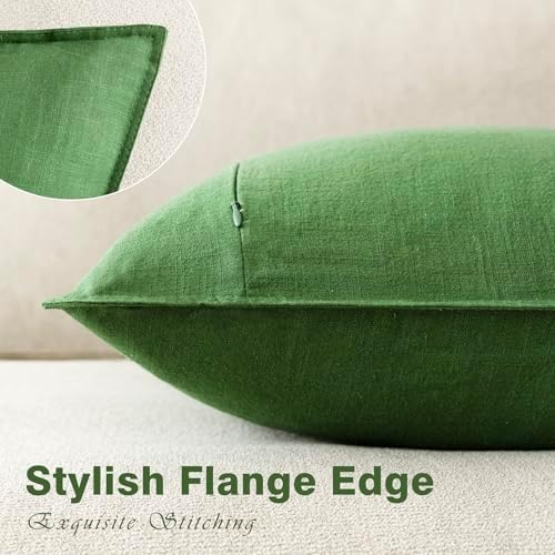 Foindtower Linen Solid Decorative Throw Pillow Covers 26x26 Forest Green - Image 3