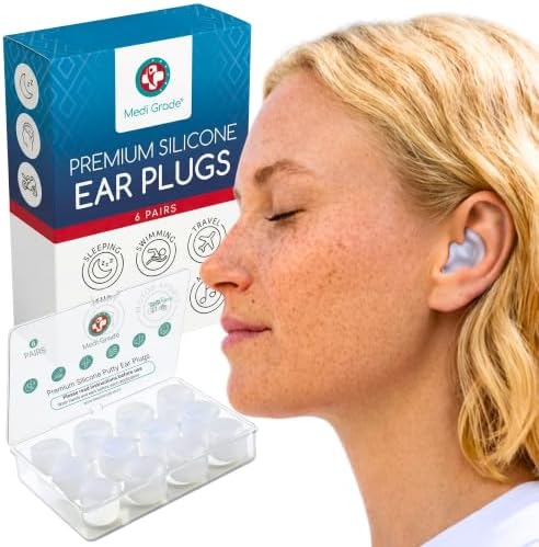 Medi Grade Silicone Ear Plugs for Sleeping, 6 Pairs, 27dB Noise Reduction by MediGrade