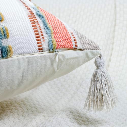 PANOD Chenille Farmhouse Throw Pillow Covers 16 x 16 Red Brown, Neutral Boucle - Image 4