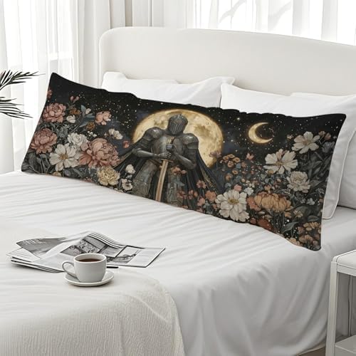 Medieval Witchy Moon Dark Floral Knight 20x54 Body Pillow Cover, Whimsical Dark - Image 7