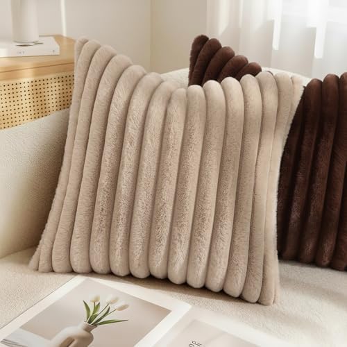 decorUhome Fall Faux Fur Throw Pillow Covers 16x16 Set of 2 Dark Brown - Image 6