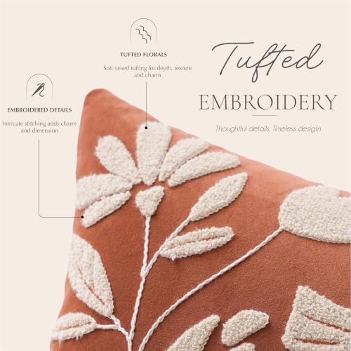 BlissBlush Lumbar Pillow Cover 12x20 Inch, Rust Terracotta Floral Tufted Velvet - Image 2