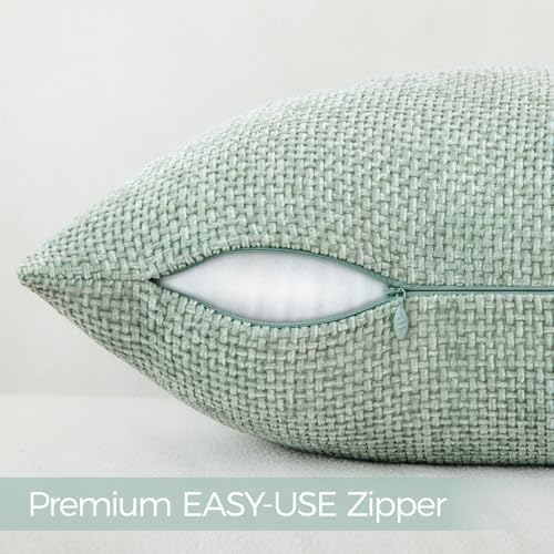 a moment Light Green Chenille Throw Pillow Covers 12x20 Inch Pack of 2 Modern - Image 3