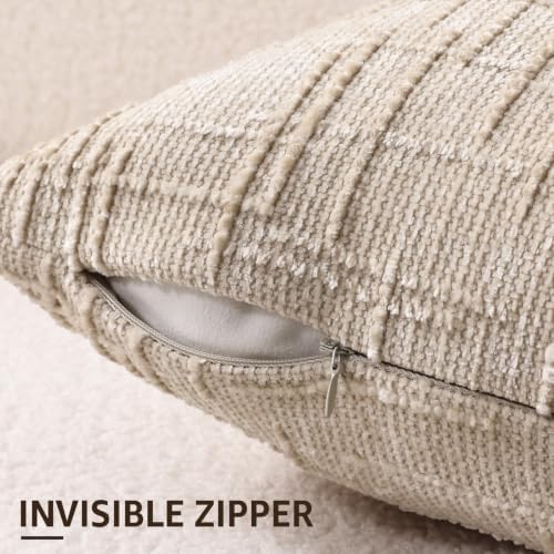 decorUhome Textured Chenille Throw Pillow Covers 24x24 Set of 2 Ivory - Image 3