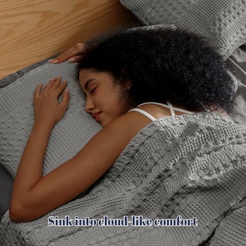 PHF Cotton Waffle Pillow Shams Cal King 20" x 40", Dark Grey, No Insert - Image 2