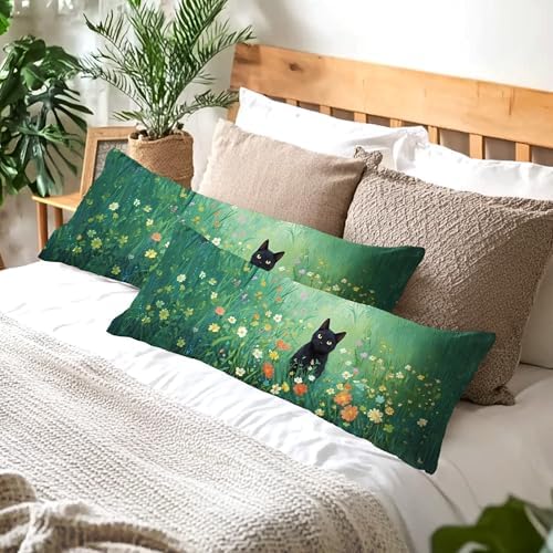 Floral Black Cat 20x54 Body Pillow Cover, Cats Lovers Lady Gifts, Cat Gifts - Image 5