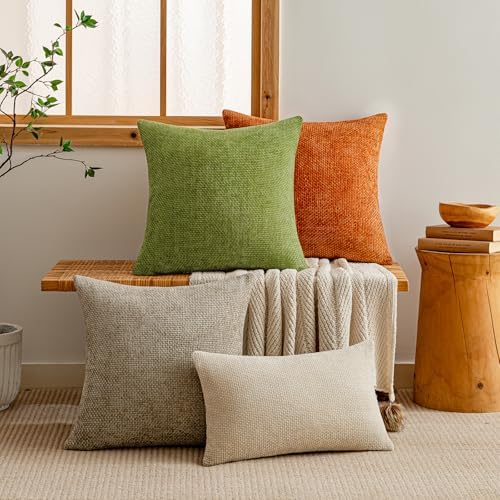 a moment Forest Green Chenille Throw Pillow Covers 24x24 Inch Pack of 2 Modern - Image 3