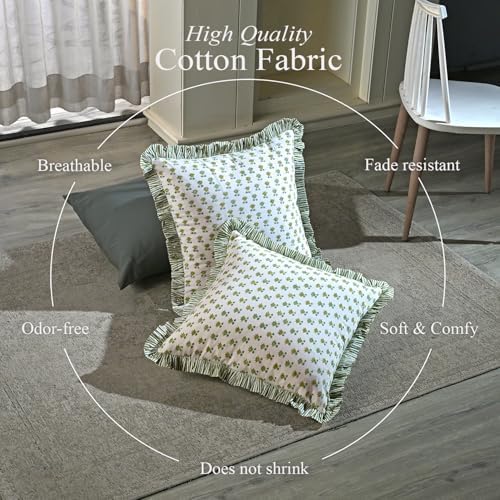 CPC Lotus Meadow Hand Block Print 100% Cotton Ruffle Throw Pillow Cover 24x24 - Image 5