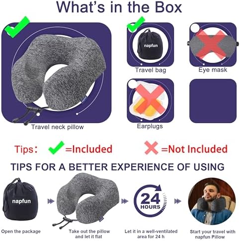 napfun Neck Pillow for Travel, Memory Foam Airplane Pillow, Full Grey - Image 6