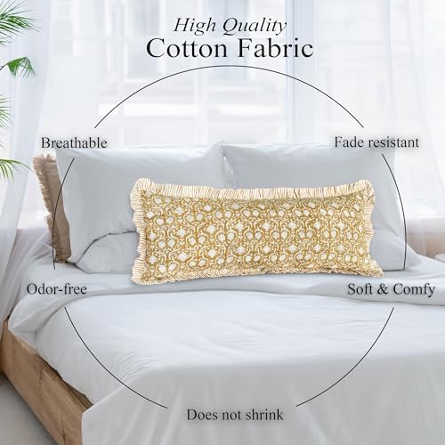 CPC Block Print Mustard Regal Ruffle Cotton Lumbar Pillow Cover 14x36 inch - Image 7