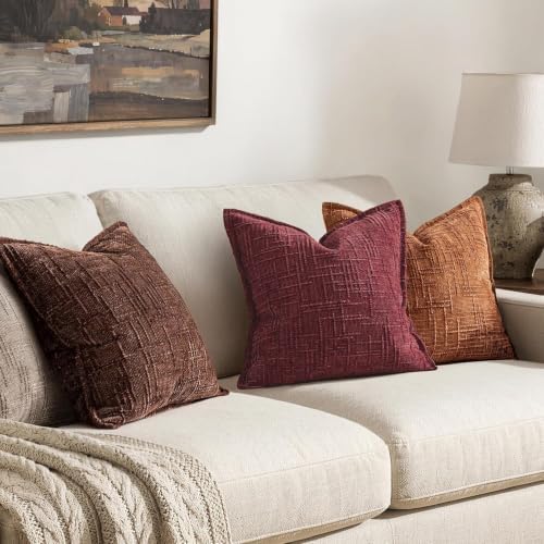 MIULEE Slubby Textured Decorative Throw Pillow Covers Burgundy 20x20 - Image 4