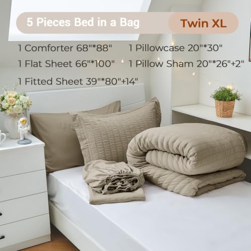 MUXHOMO 5 Pieces Twin XL Comforter Set, Seersucker Bed in a Bag Twin XL Size - Image 4