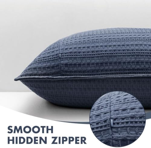 Decorative Waffle Lumbar Pillow Cover 14x36 in Navy Blue No Instert - Image 6