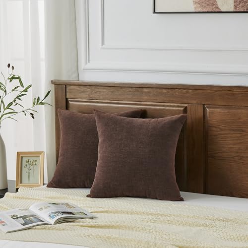 GAWAMAY Coffee Chenille Throw Pillow Covers 22x22 Set of 2 - Image 5